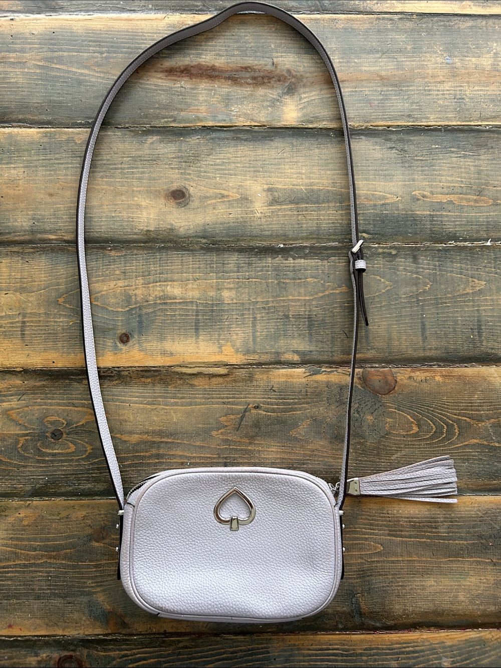 kate spade lilac pebbled leather crossbody with tassel